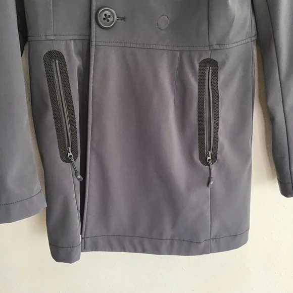 Athleta Women Gray Double Breast Raincoat Trench Coat Collar and Modern Fit - Picture 5 of 12